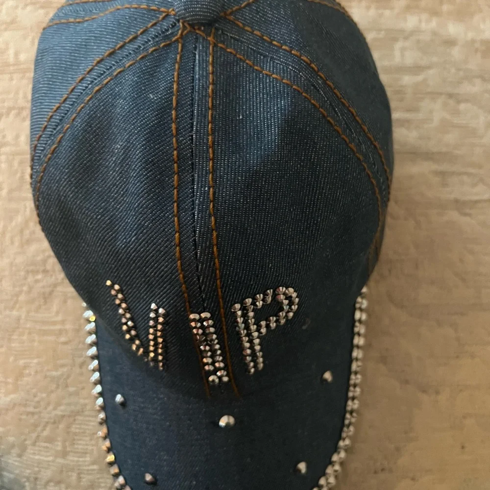 NoLLia denim and rhinestones Logo statement  fashion baseball cap one size fits